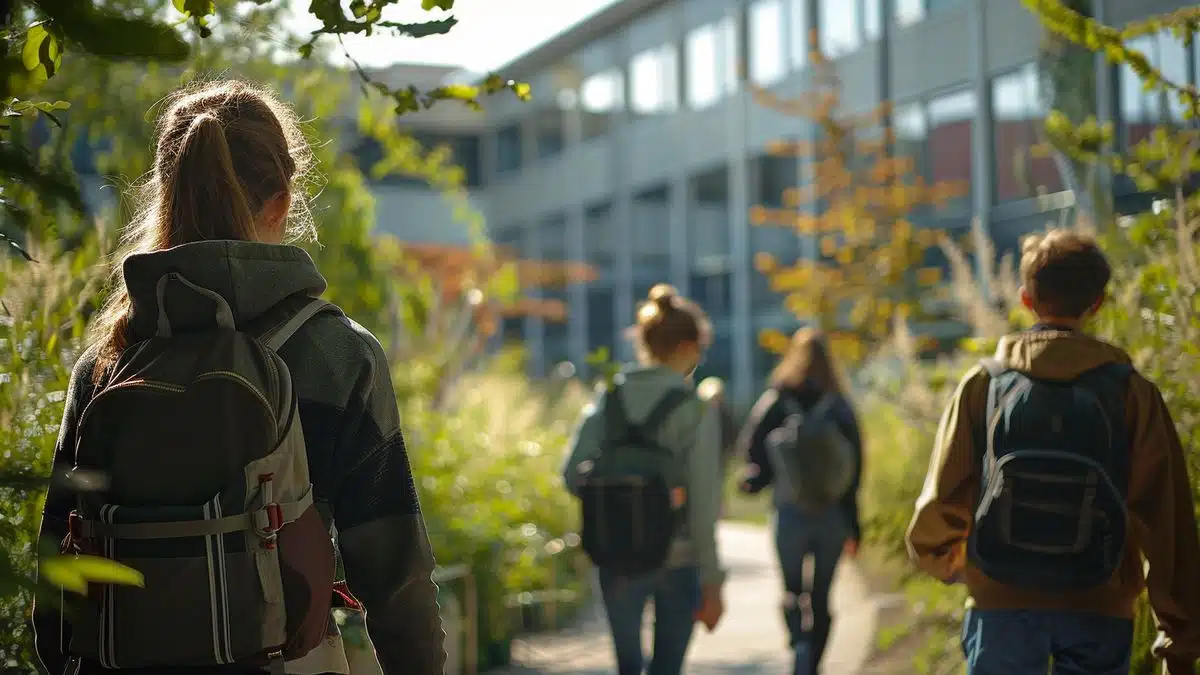 Visitors exploring the campus of School during an open day event.