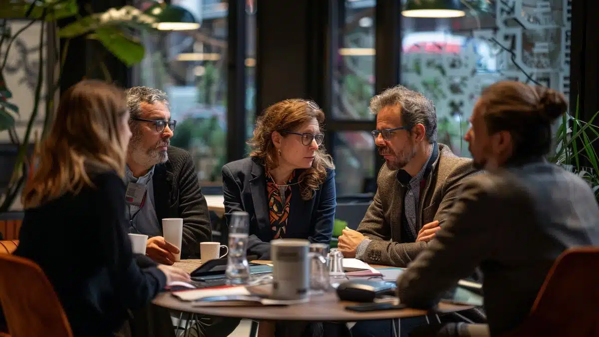 Un grupo de empresarios debaten sobre las últimas tendencias en ciberseguridad en Bpifrance.