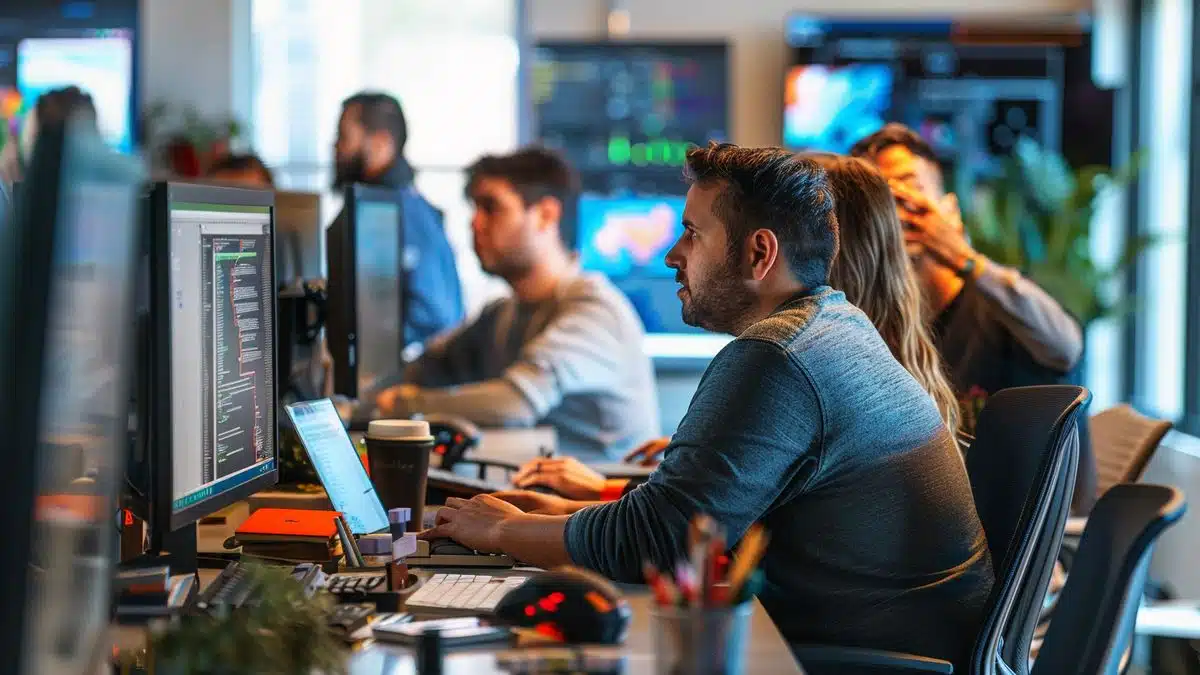 Image of a diverse team working on cuttingedge cybersecurity projects.