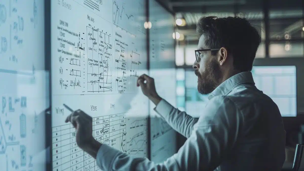 Ingenieros trabajando en algoritmos criptográficos en pizarras llenas de ecuaciones matemáticas.