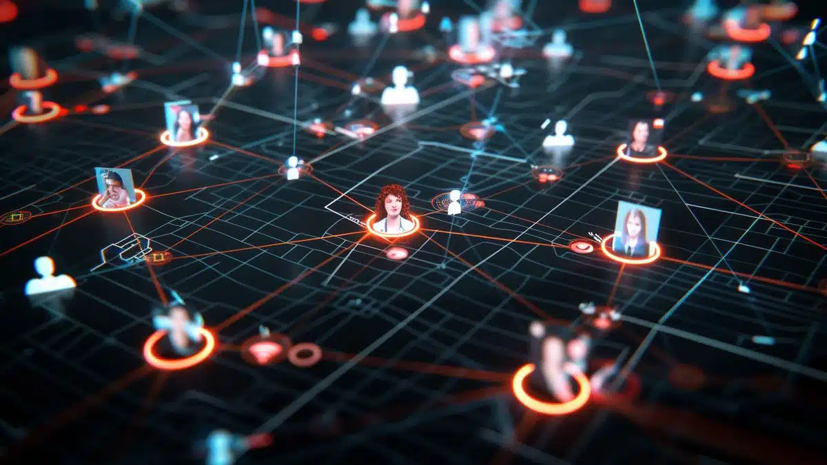 Network diagram illustrating data flow to several users.