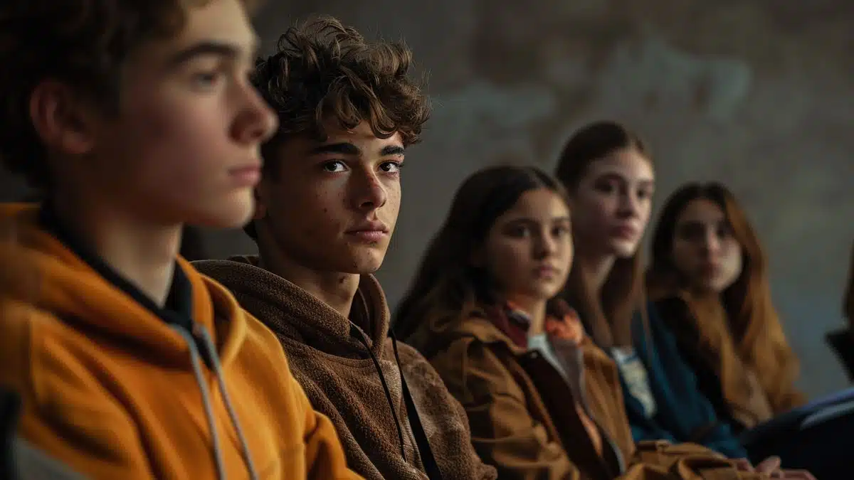 Concerned expressions on students' faces during a meeting.